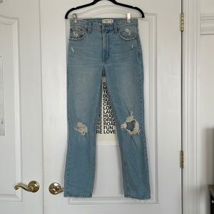 Abercrombie & Fitch Light Wash The Mom High Rise Distressed Jeans